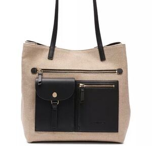 Calvin Klein Rossa Linen Vegan Leather Crossbody Tote Bag